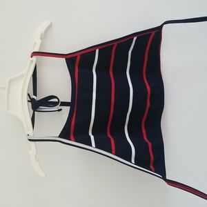 NWOT American Apparel Red & White Striped Navy Halter Crop Top / OS